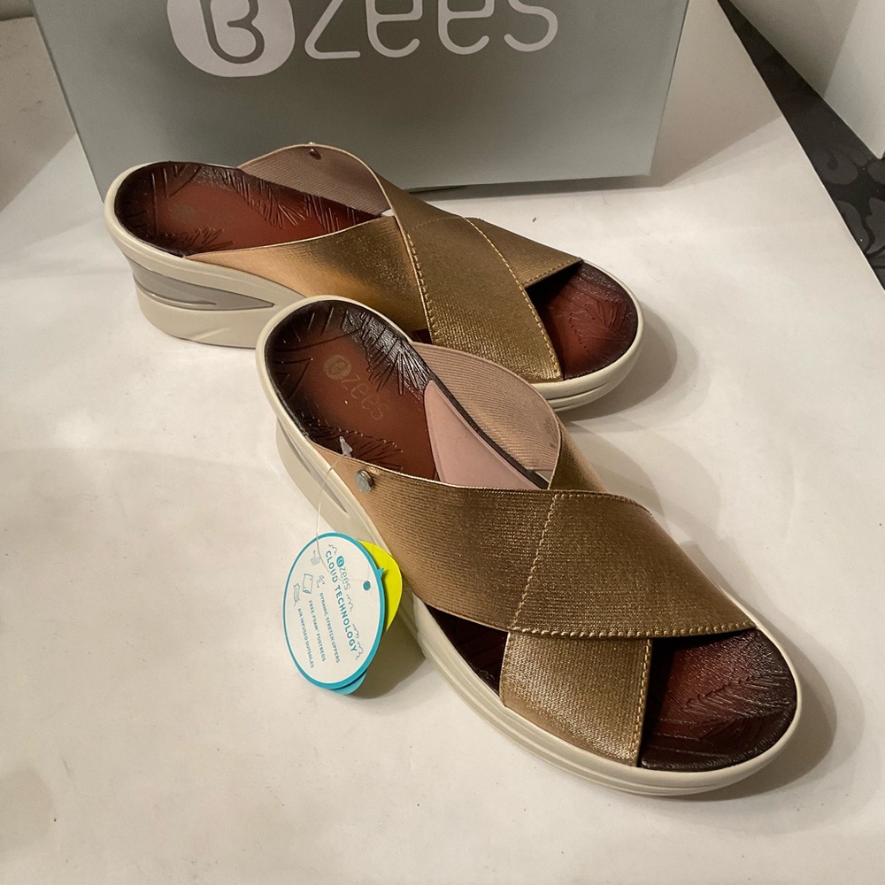 BZEES rose gold wedge sandals